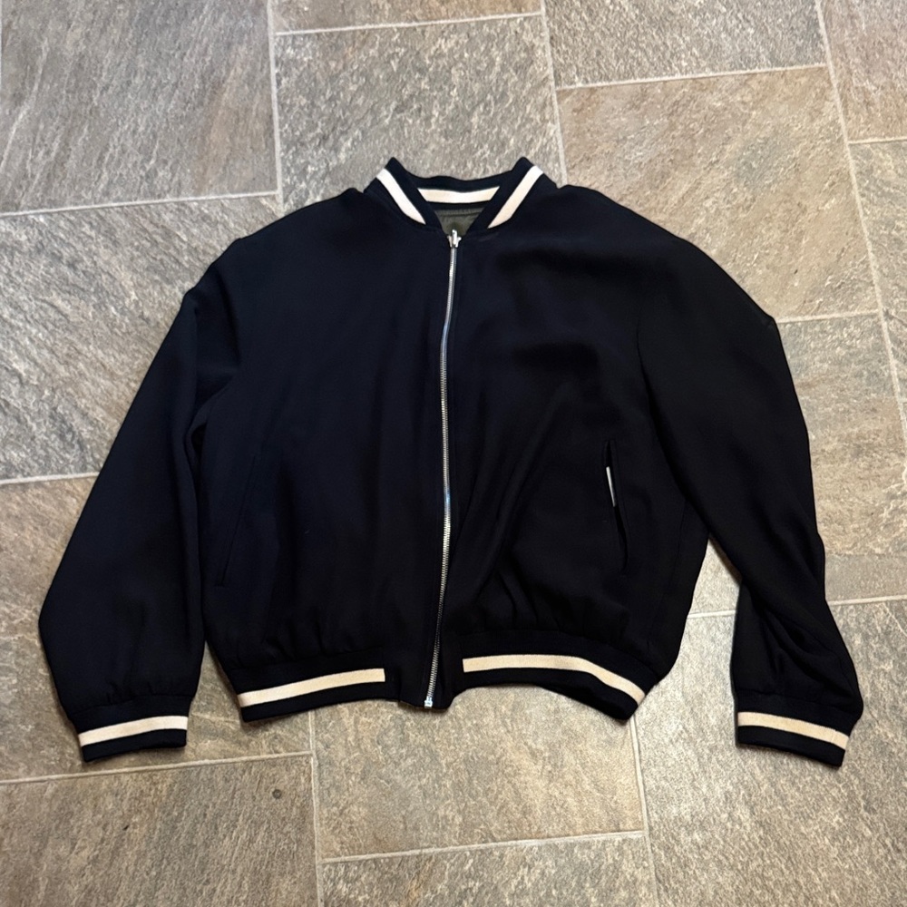 Zara Black Bomber Jacket with White Accents
